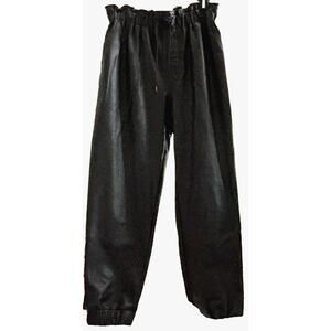 Abercrombie Faux Leather High Rise Jogger Pants Size M Black w Pockets